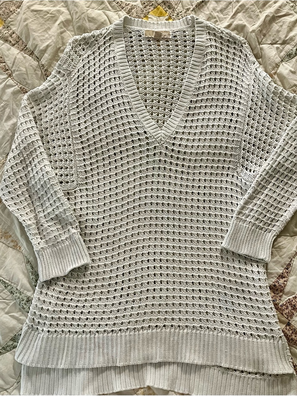 Michael Michael Kors Open Mesh Stitch V-Neck Pullover Sweater White X-Large